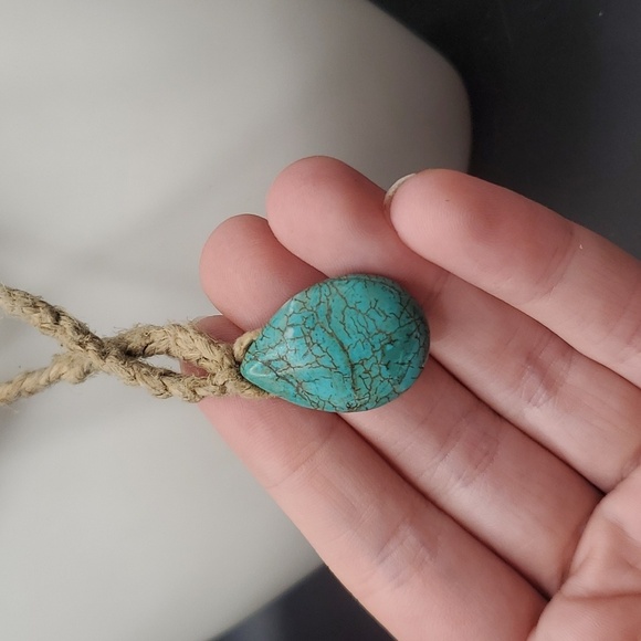 N2840 hemp bohemian turquoise drop necklace - Picture 3 of 3